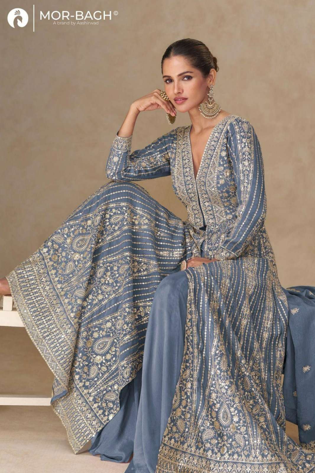Aashirwad JANKI Ready to Wear Premium Chinon Silk Embroidered Front Slit Anarkali Suit