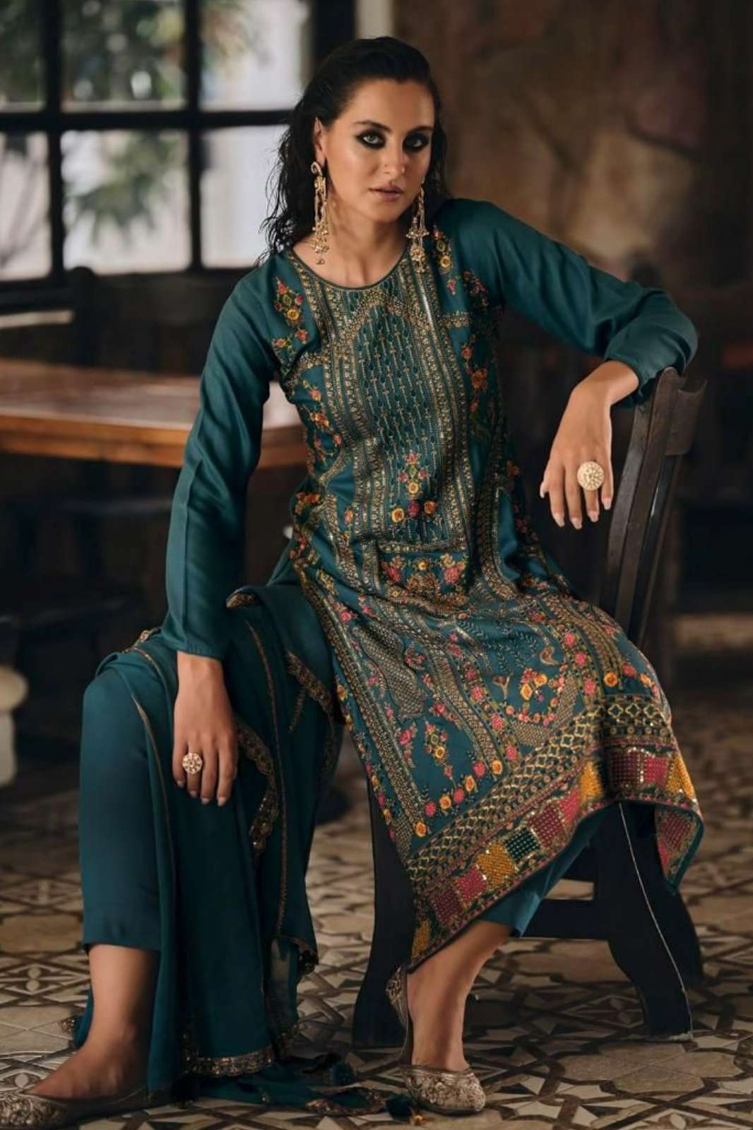 AIQA RIHANA PURE VISCOSE PASHMINA SUIT WITH FANCY WORK