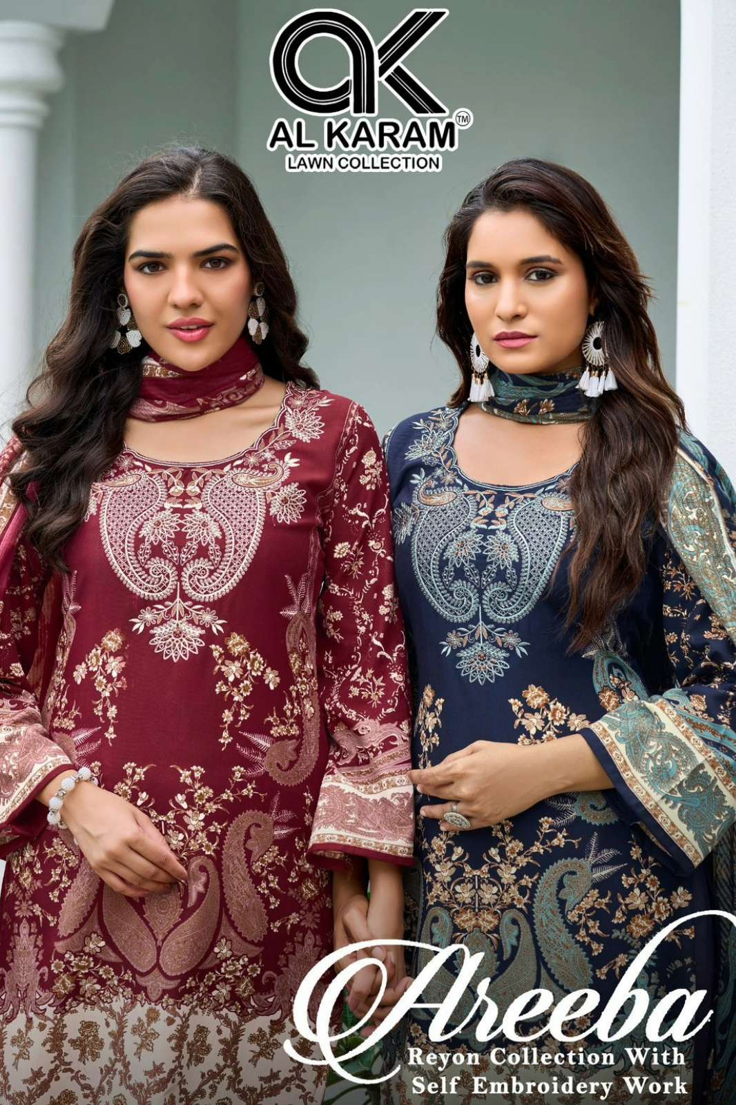 AL Karam AREEBA Reyon Cotton Beautiful Embroidery Work Suit