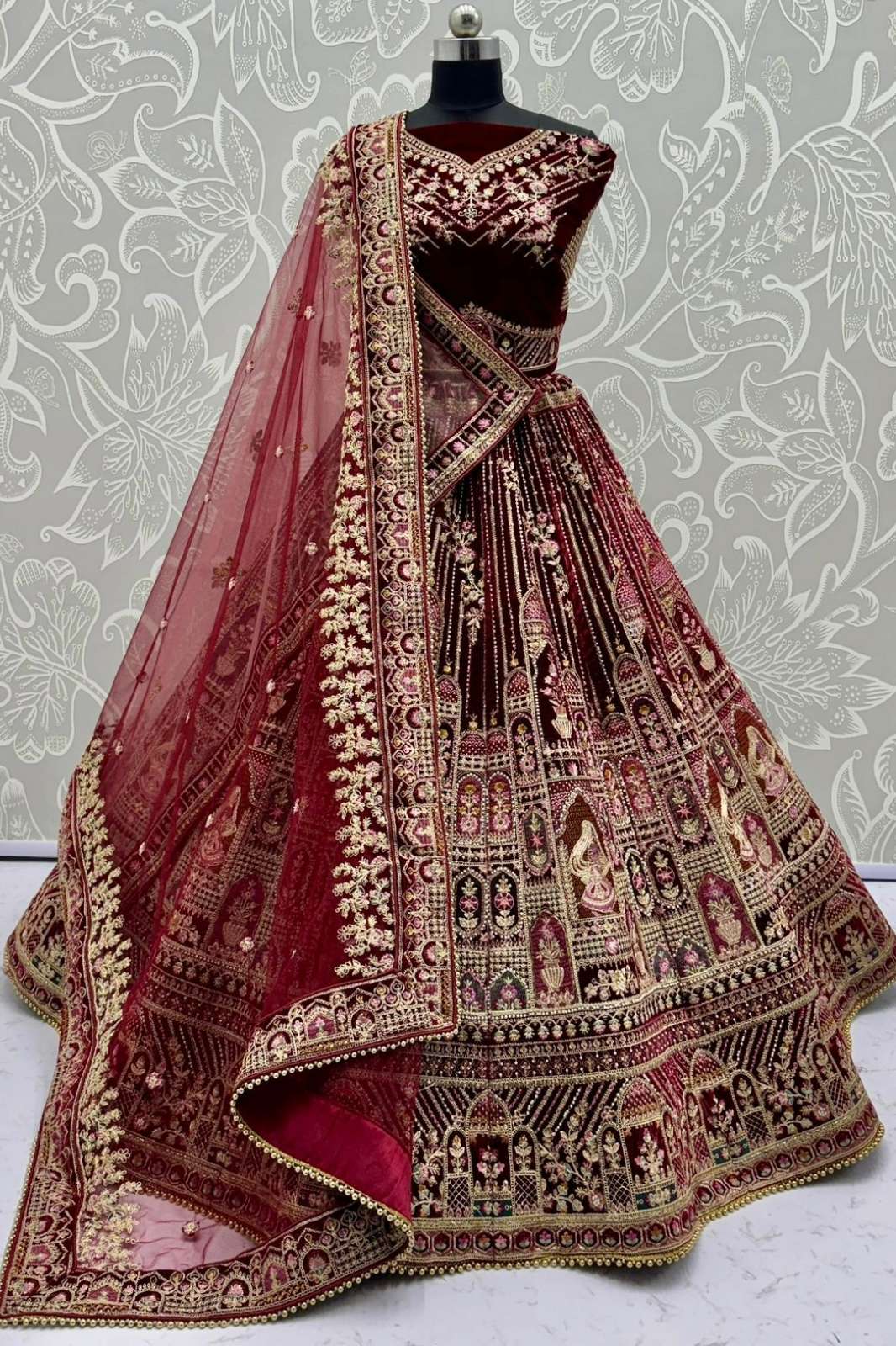 Anjani Arts 2897 Beautiful Embroidered Velvet Designer Bridal Lehenga
