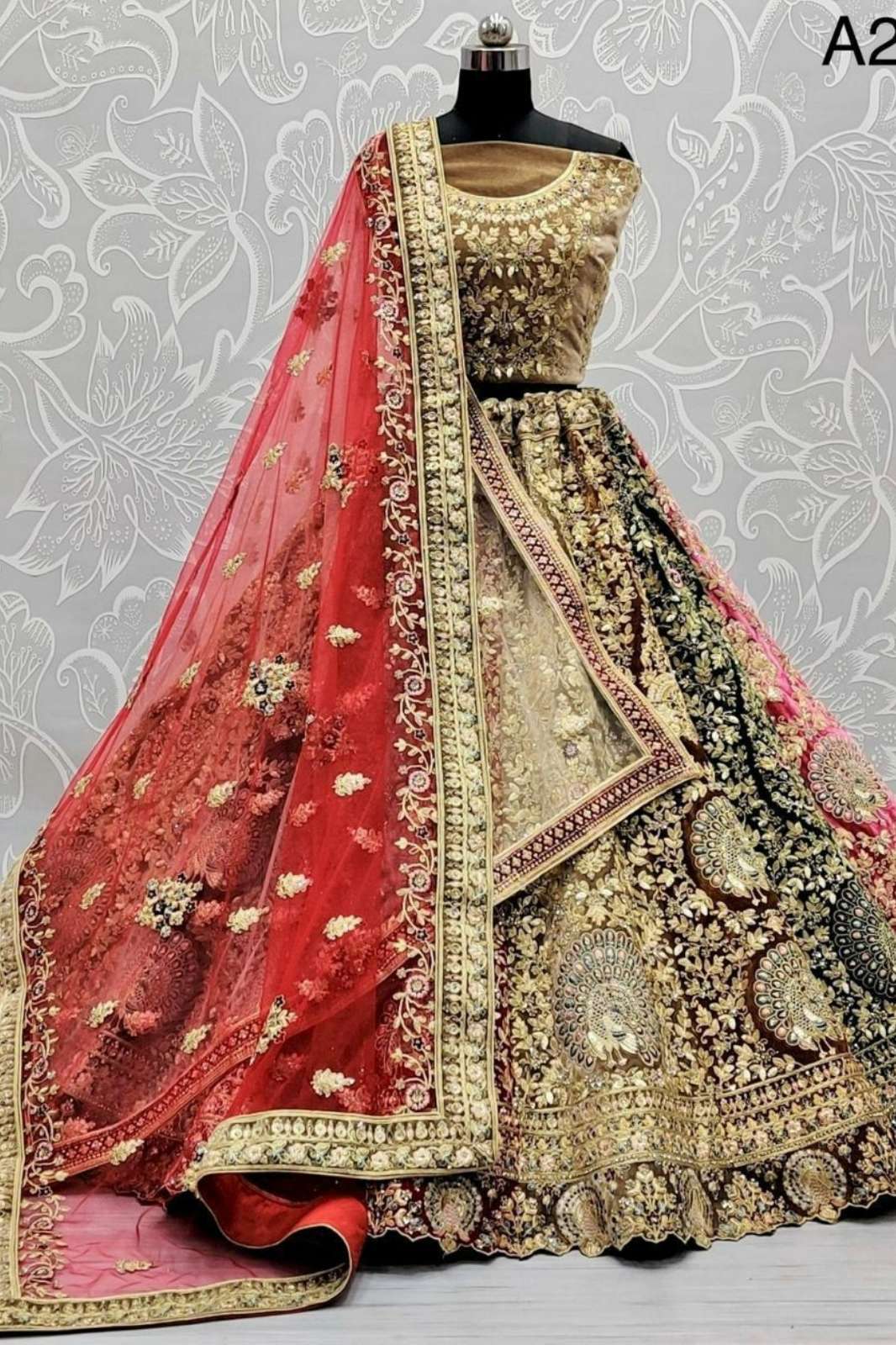 Anjani Arts A2260 Beautiful Embroidered Velvet Designer Bridal Lehenga