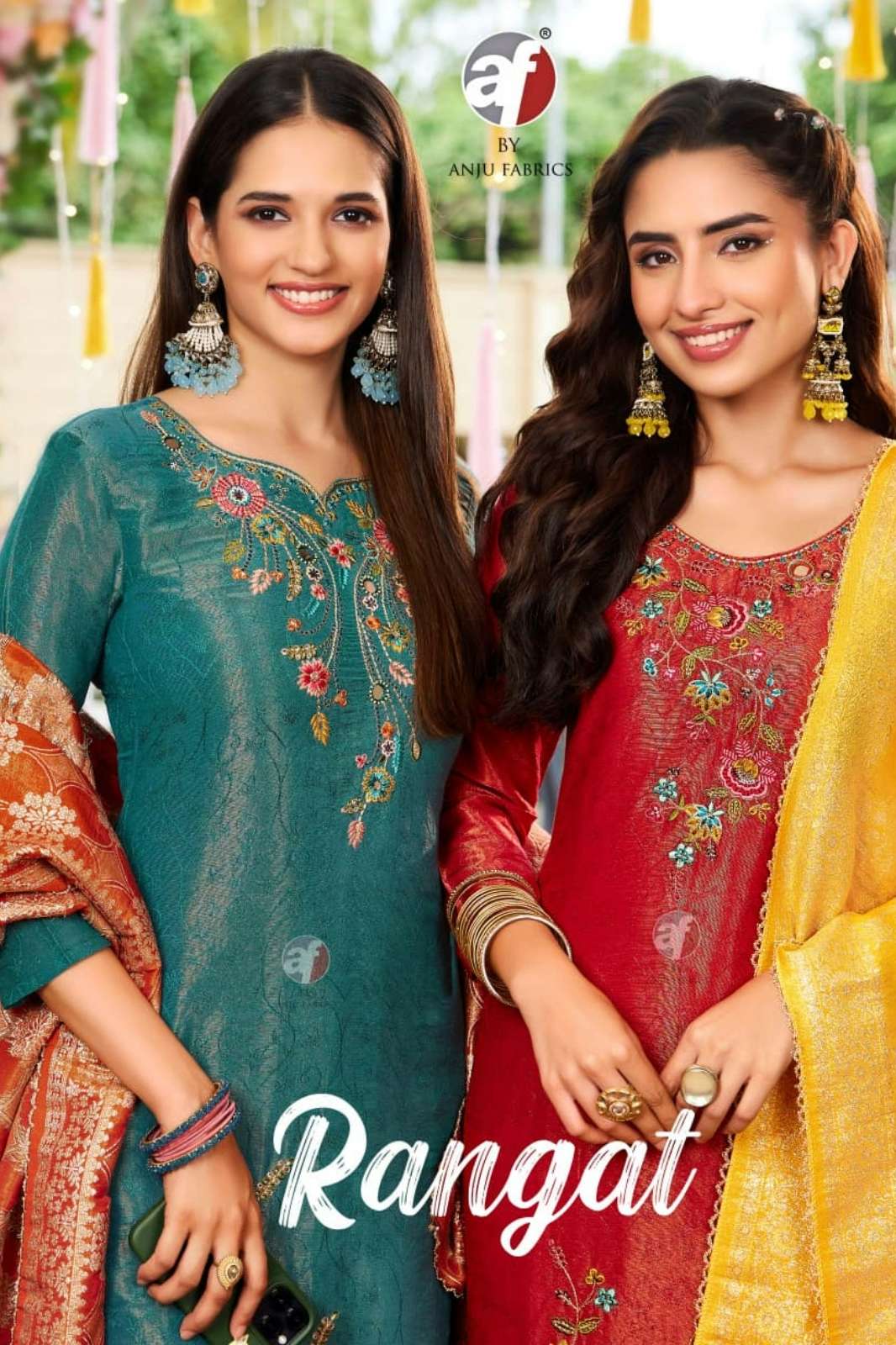 Anju Fabrics Rangat Ready to Wear Tissue Simmer Suit with Embroidery Work 