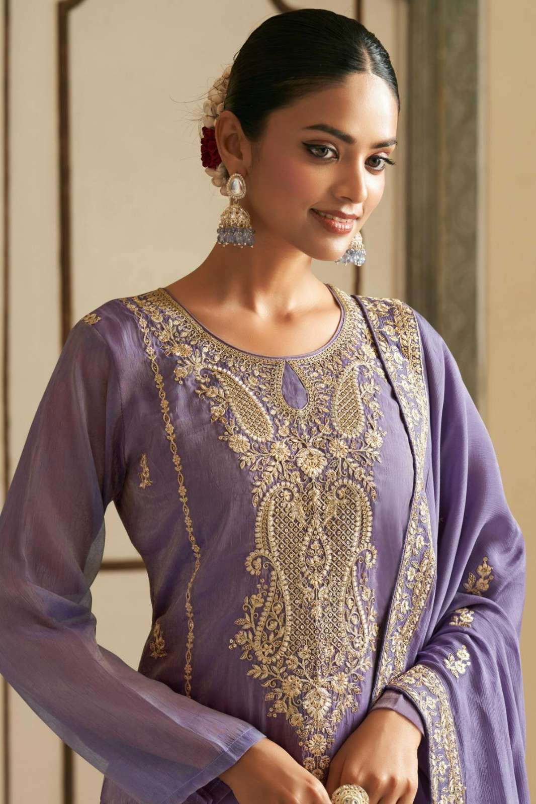 AVON MADHURI SIMMER SILK CRUSH SUIT WITH SEQUNECE & EMBROIDERY WORK