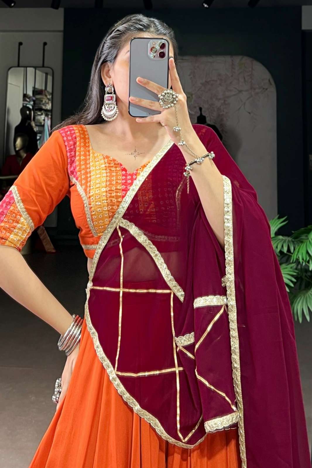 Crazy Cloths 1634ONGorange Rayon Lehenga Choli for Navratri night
