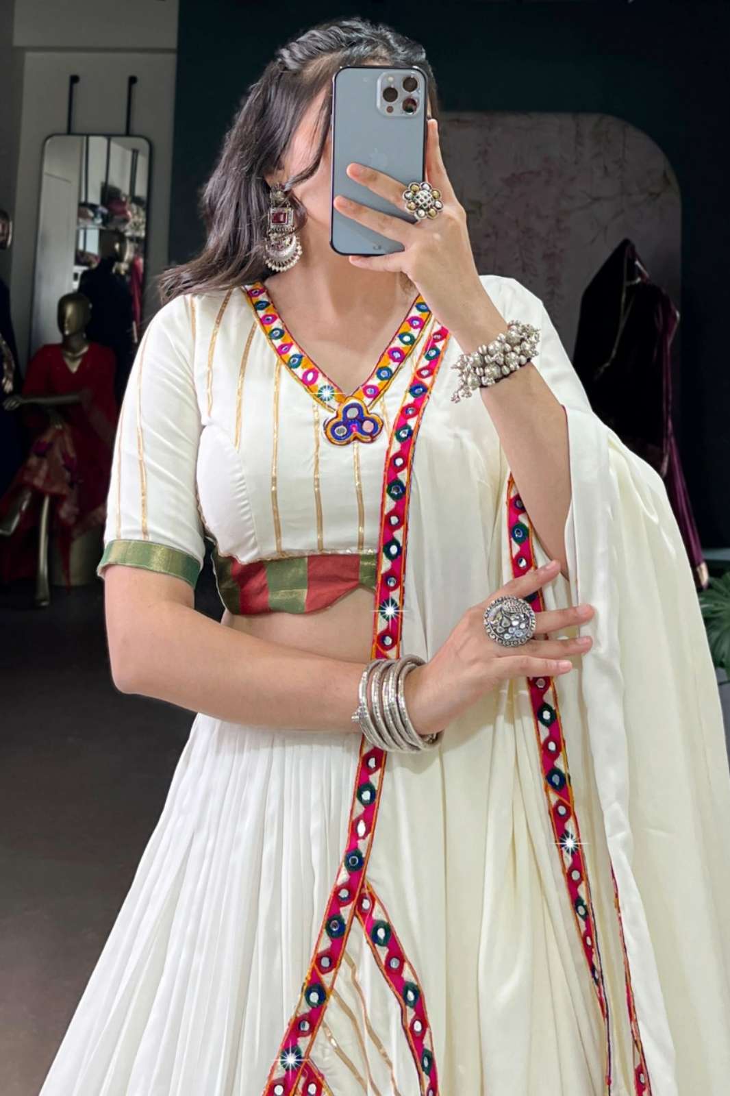 Crazy Cloths 1659WHT Pure Rayon Lehenga Choli for Navratri Night