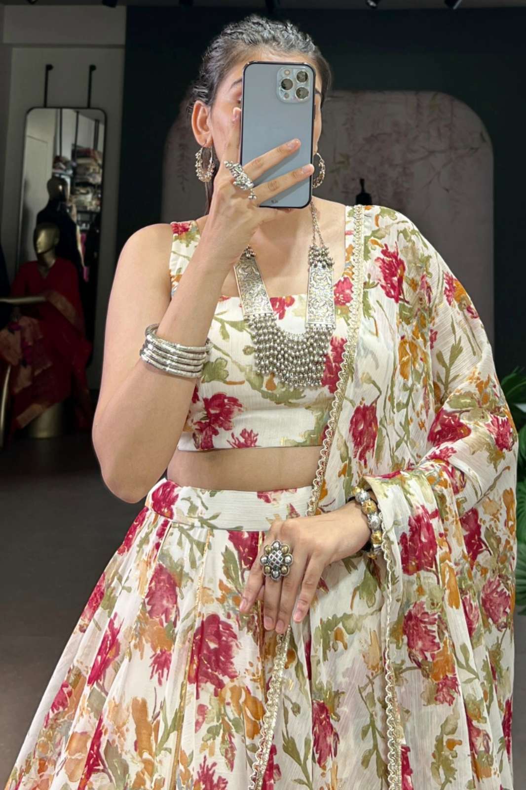 Crazy Cloths 1672WHT Chiffon Floral Printed Lehenga Choli 