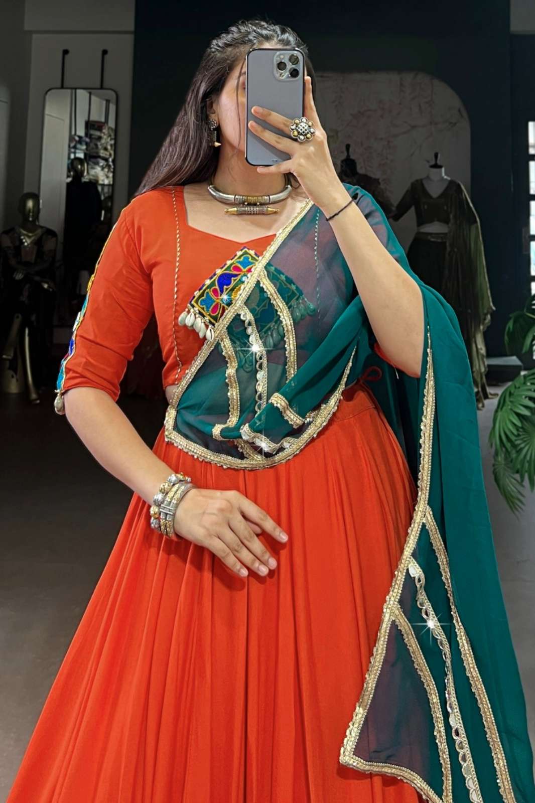 Crazy Cloths LNB1651ONG Pure Rayon Navratri Special Lehenga Choli