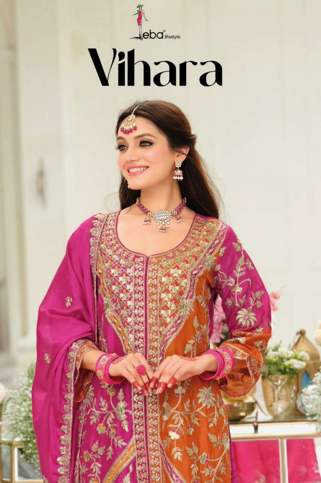 Eba Vihara Ready to Wear Chinon Wedding Wear Embroidery work Salwar Suit 