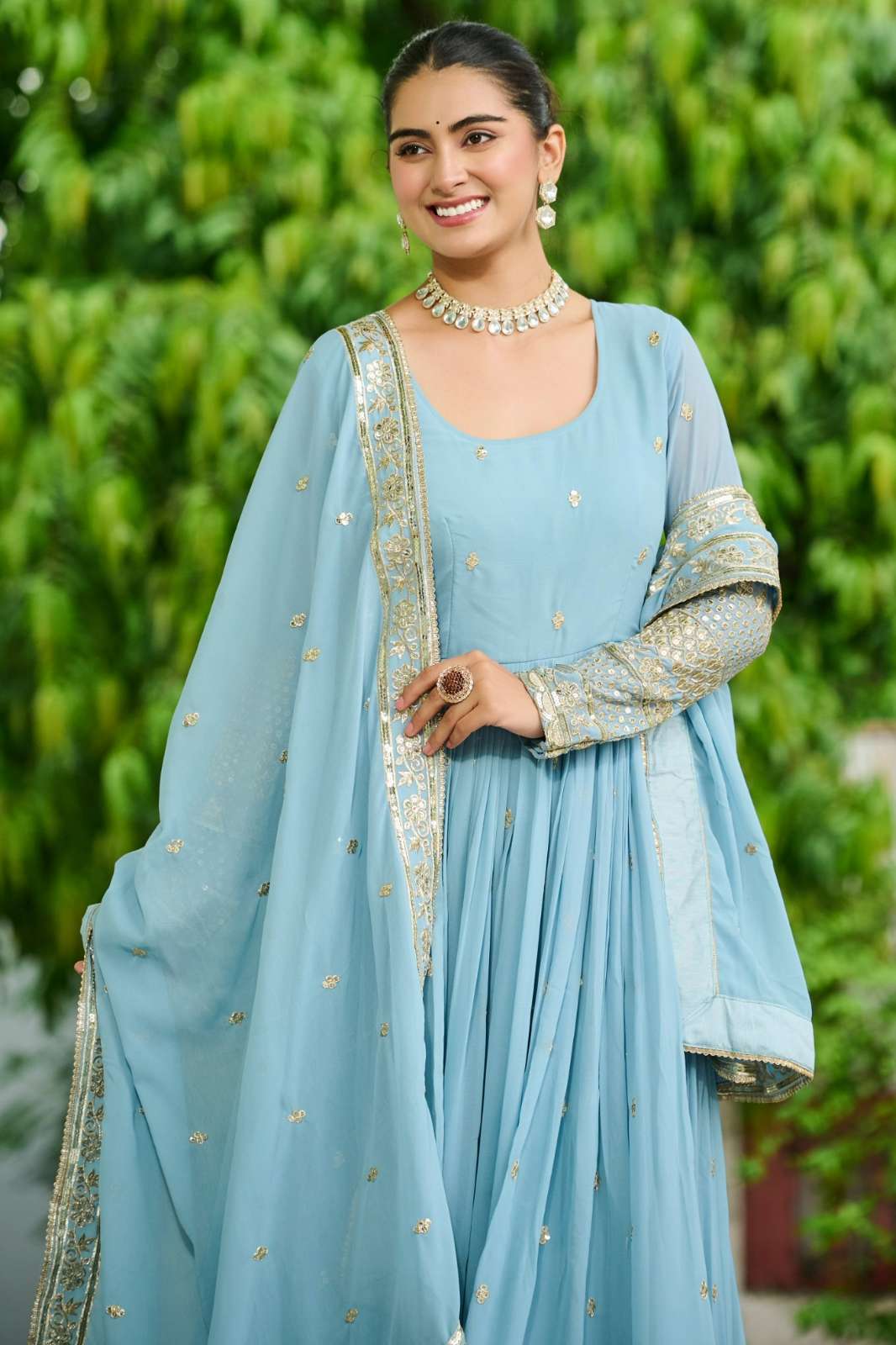 Fashionbazar365 LW 9270 Unique Dusty Colored Faux Georgette Gown with Dupatta