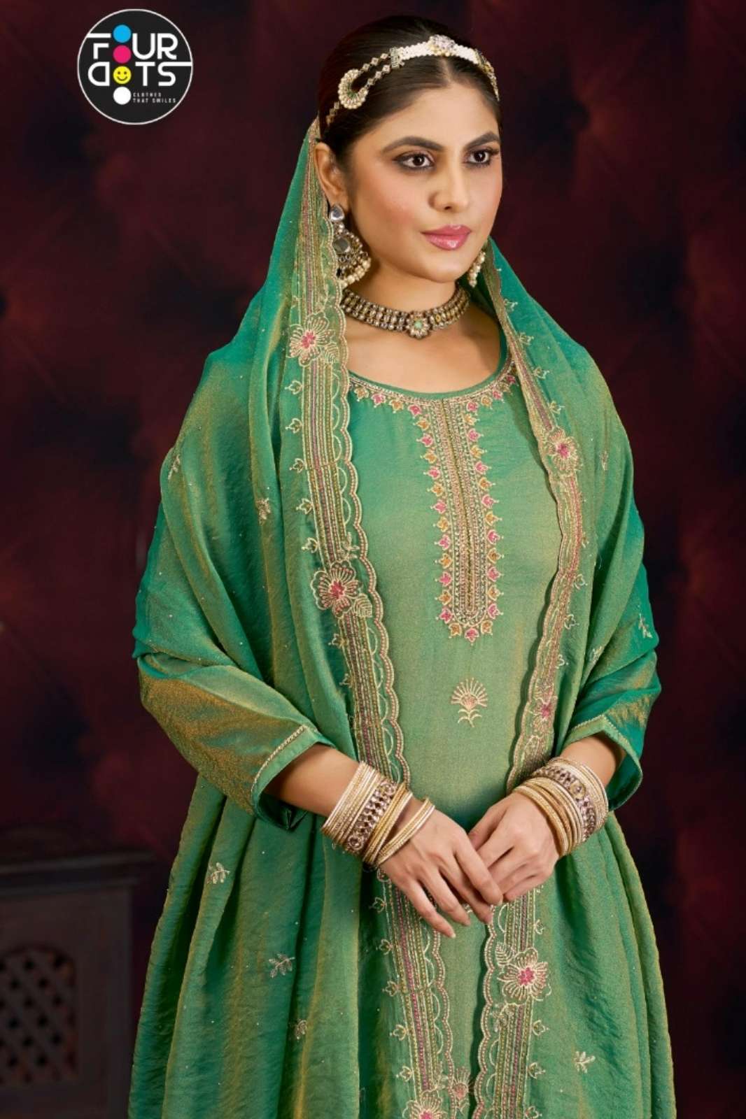 Fourdots KASHISH Textilemela Ready to Wear Mos Silk Jarkan Work Suit 