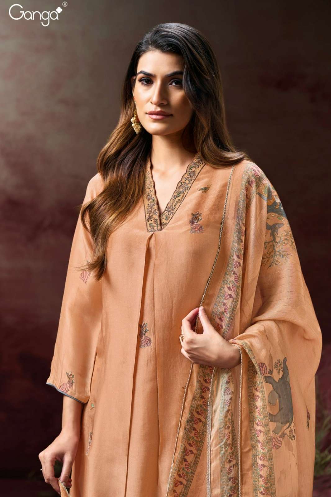 GANGA AILIS S3128 PREMIUM PURE BEMBERG SILK SUIT WITH HAND EMBROIDERY