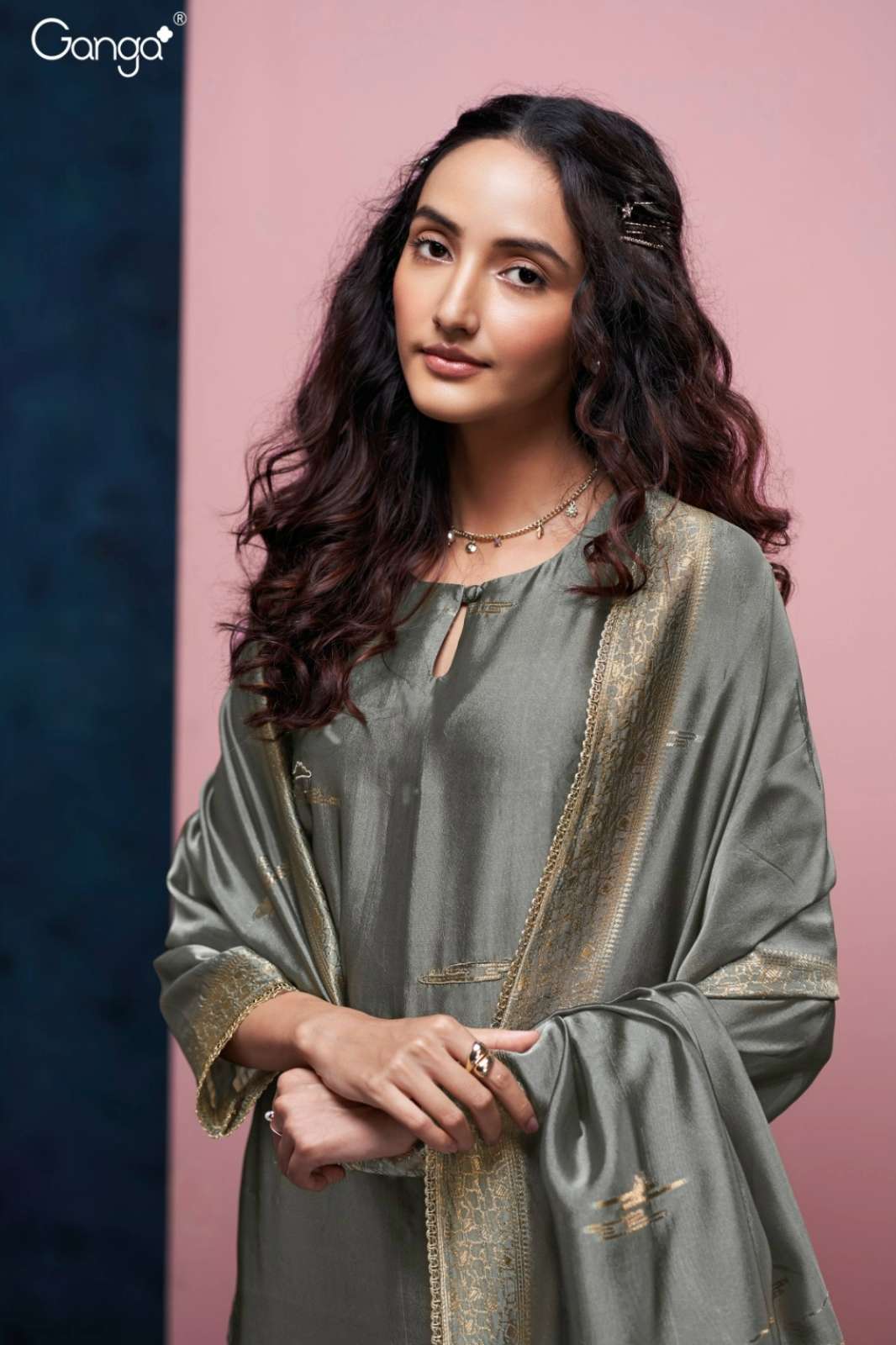GANGA ANYAA S3818 PREMIUM PURE VISCOSE WOVEN SILK SWAROVSKI WORK SUIT 