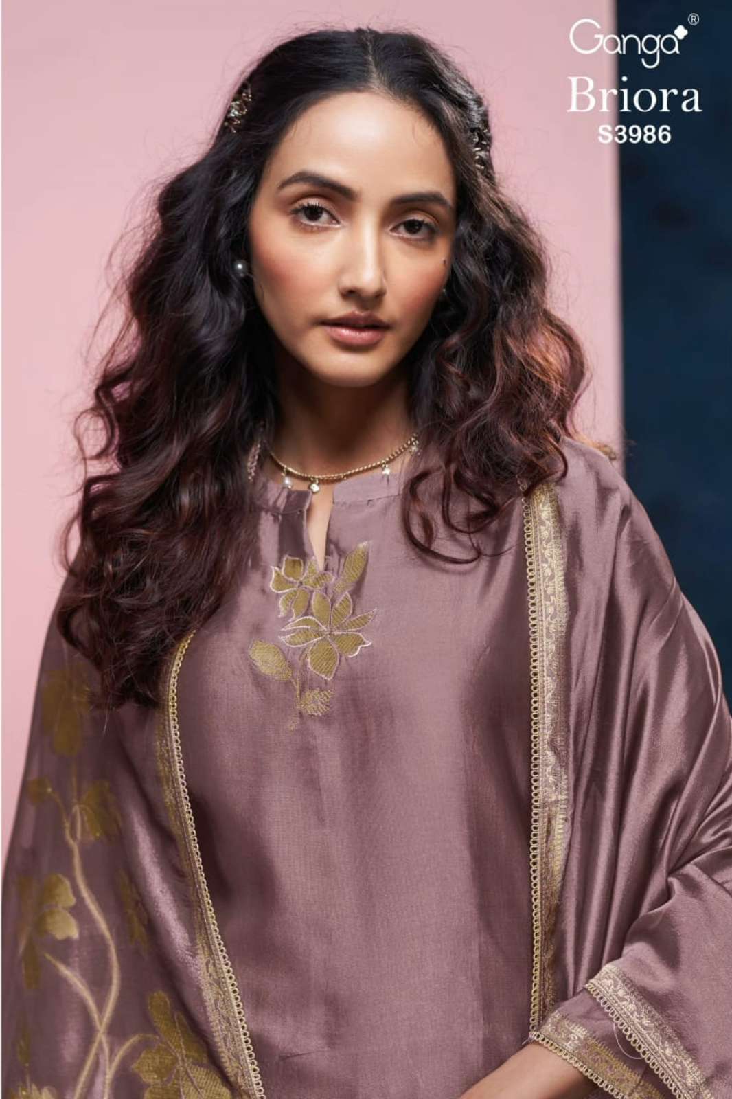 GANGA BRIORA S3986 PREMIUM PURE VISCOSE WOVEN SILK SUIT WITH SWAROVSKI WORK