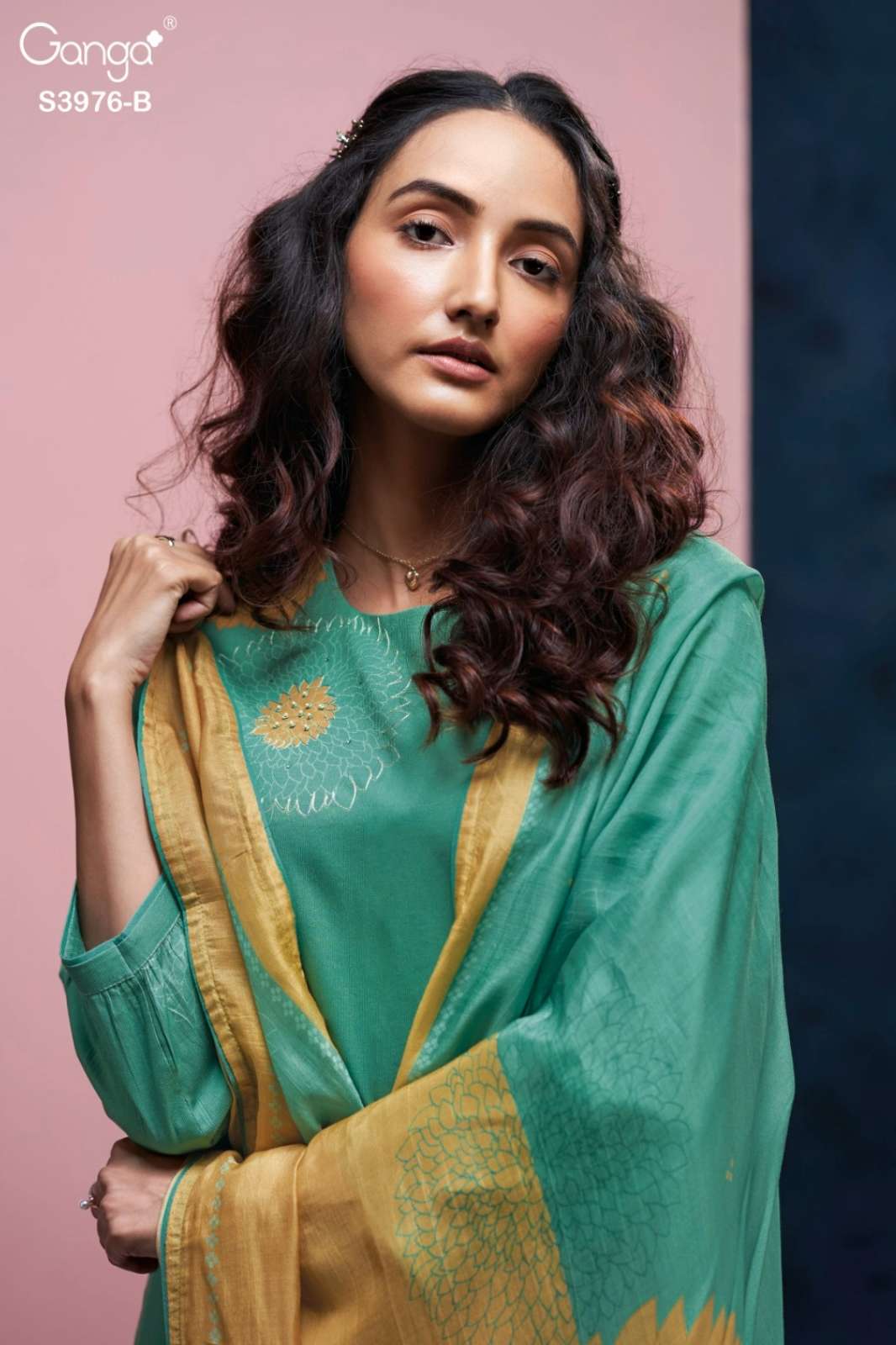 GANGA DASHA S3976 PREMIUM CORDUROY PRINTED SUIT WITH HAND EMBROIDERY