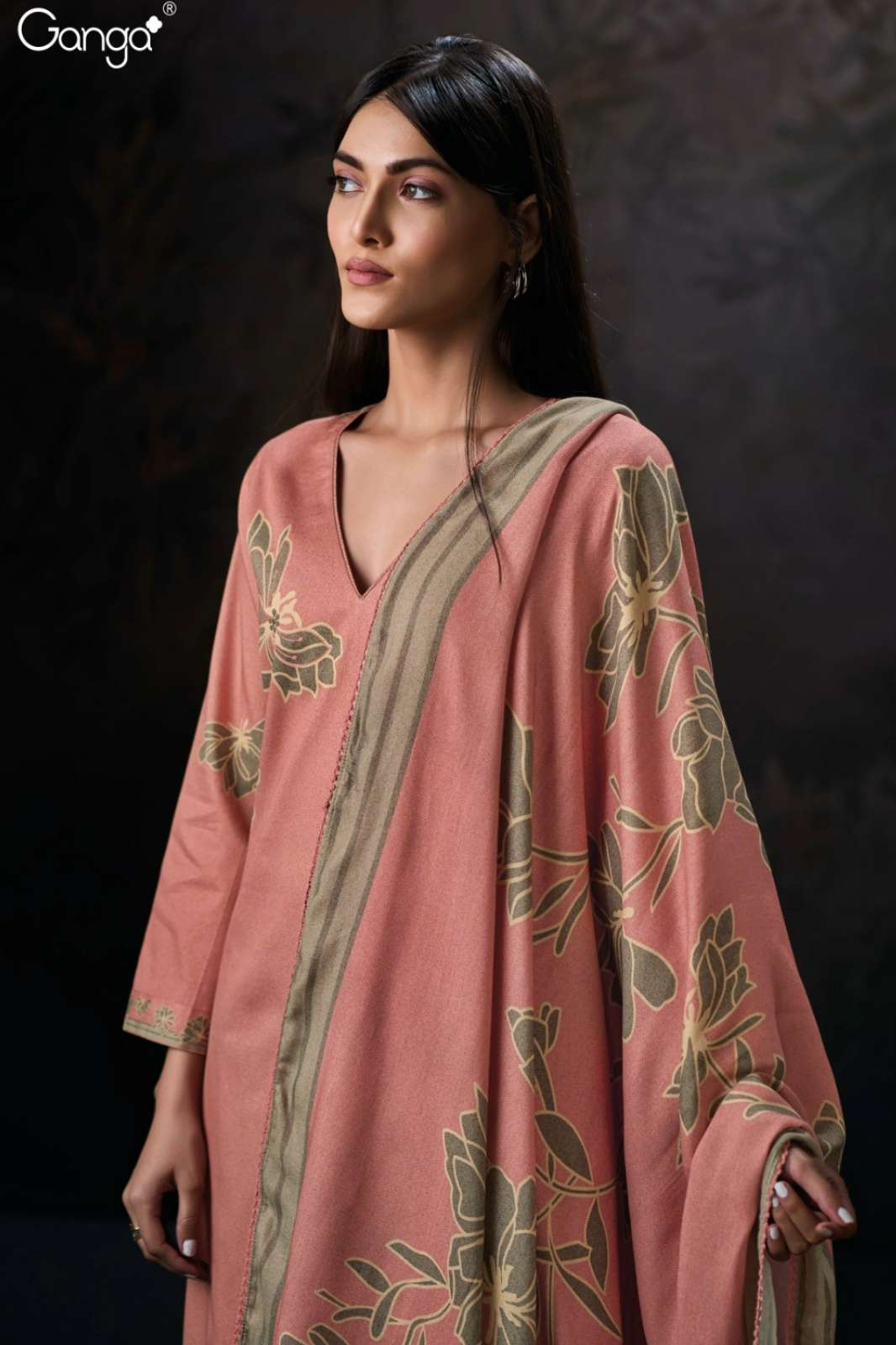 GANGA EKISHA S3922 PREMIUM CORDUROY PRINTED & HAND EMBROIDERED SUIT 