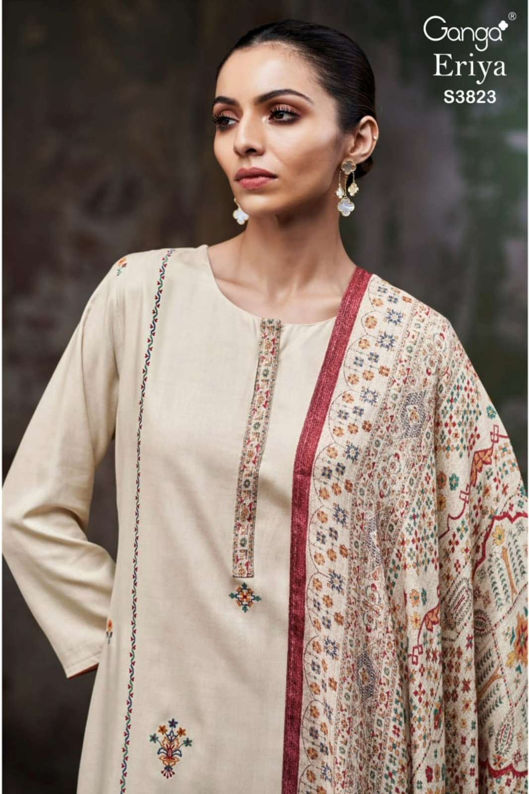 GANGA ERIYA S3823 PREMIUM PURE WOOL PASHMINA SUIT WITH EMBROIDERY