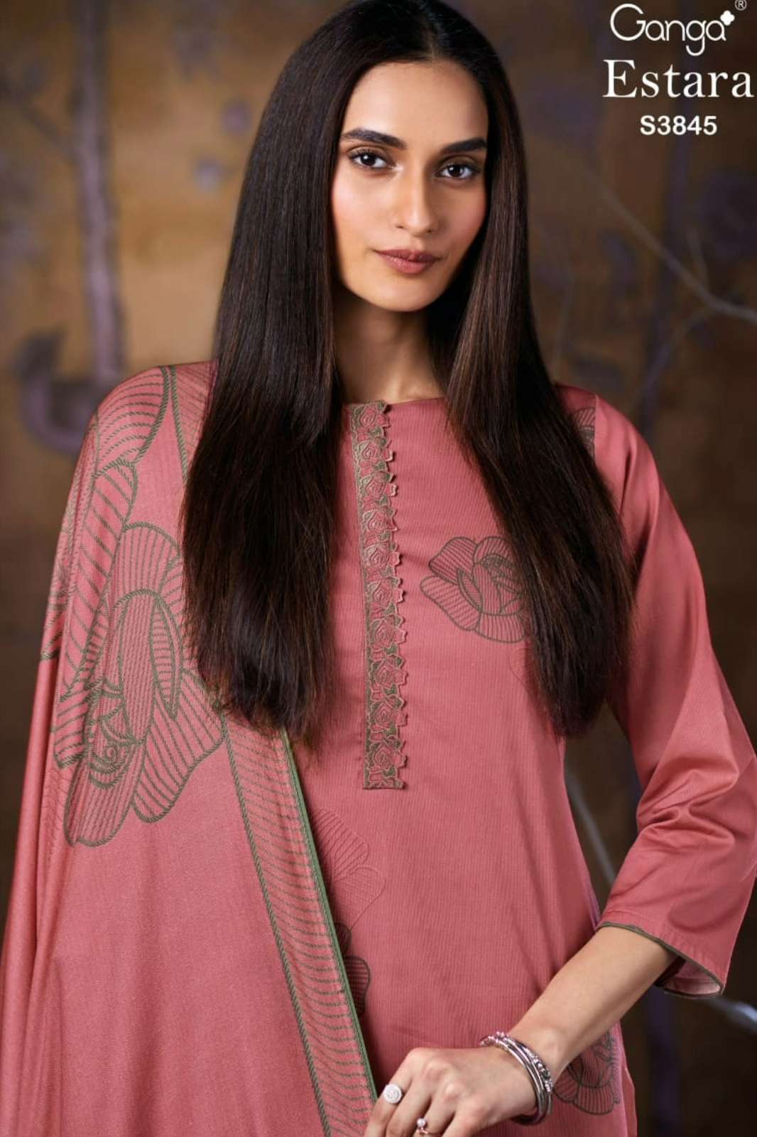 GANGA ESTARA S3845 PREMIUM CORDUROY PRINTED SUIT WITH EMBROIDERY