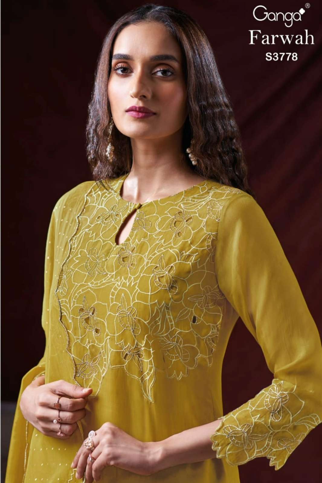 GANGA FARWAH S3778 PREMIUM PURE ORGANZA SILK SUIT WITH EMBROIDERY