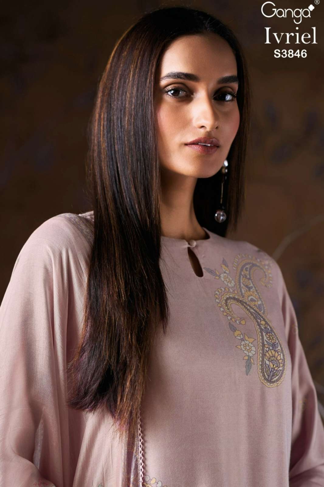 GANGA IVRIEL S3846 PURE WOOL PASHMINA PRINTED SUIT WITH HAND EMBROIDERY 
