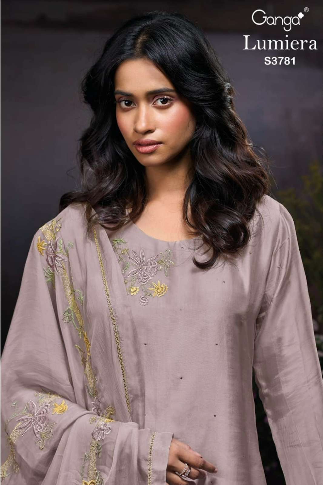 GANGA LUMIERA S3781 PREMIUM PURE BEMBERG SILK SATIN SUIT WITH EMBROIDERY