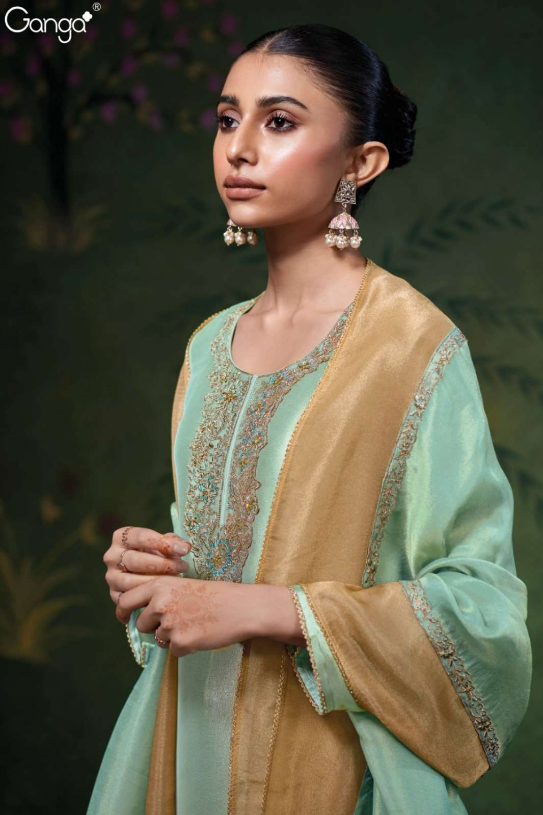 GANGA LUVISHA S3760 PREMIUM PURE BEMBERG SILK SUIT WITH EMBROIDERY