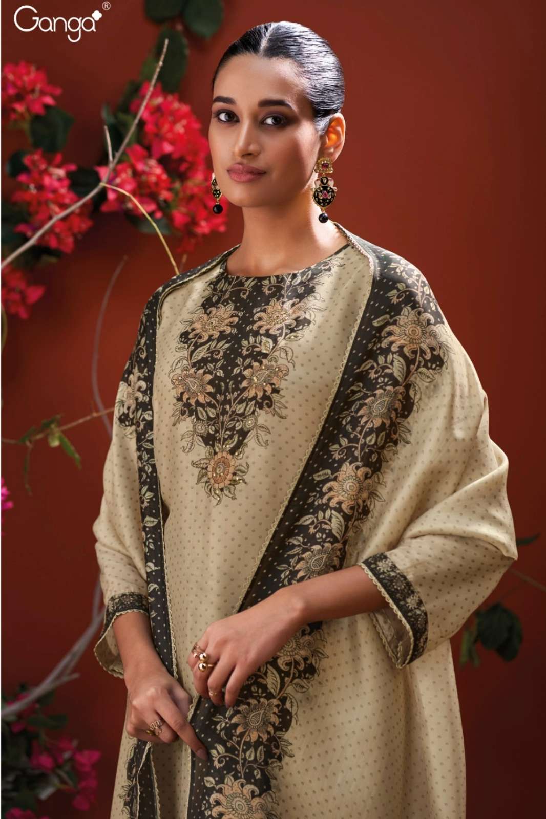 GANGA MYSTARA S3908 PURE BEMBERG MULBERRY SILK HAND WORK SUIT 