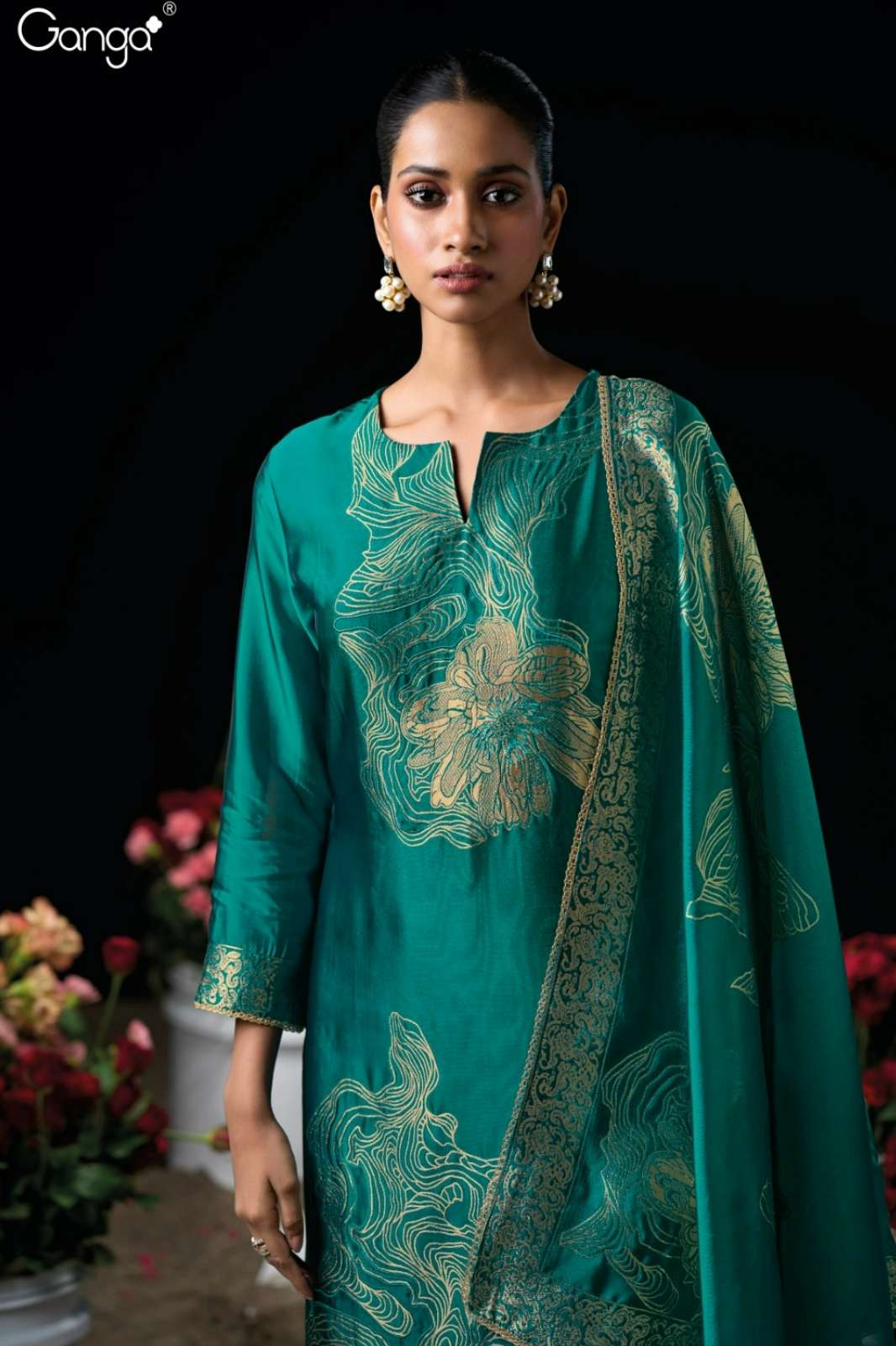 GANGA NYASHA S3819 PREMIUM PURE VISCOSE WOVEN SILK SWAROVSKI WORK SUIT 