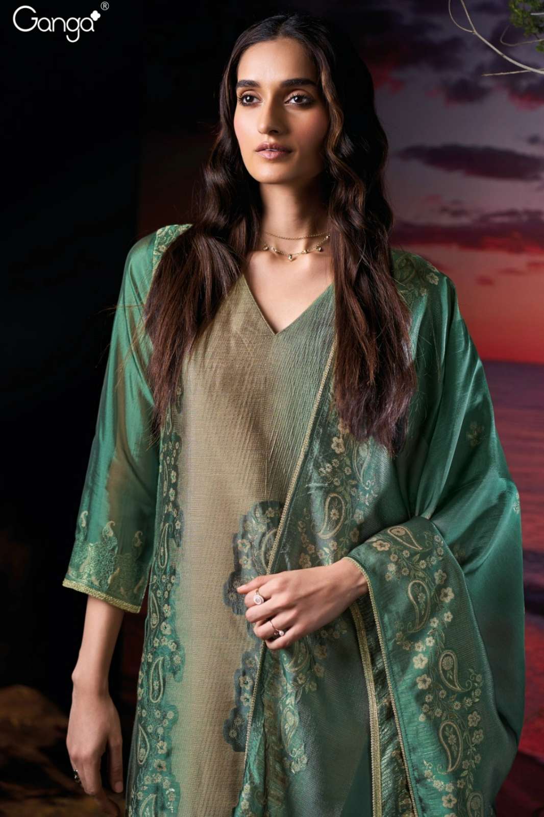 GANGA ROSMIRA S3815 PREMIUM PURE VISCOSE WOVEN SILK HAND WORK SUIT 