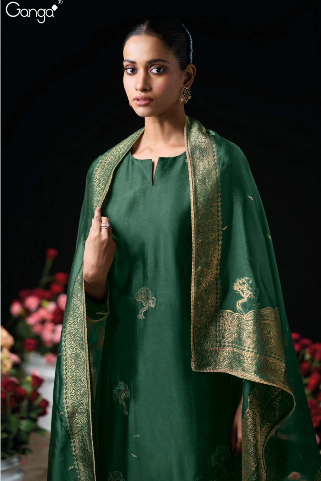 GANGA SIDRA S3947 PREMIUM PURE VISCOSE WOVEN SILK HAND EMBROIDERED SUIT
