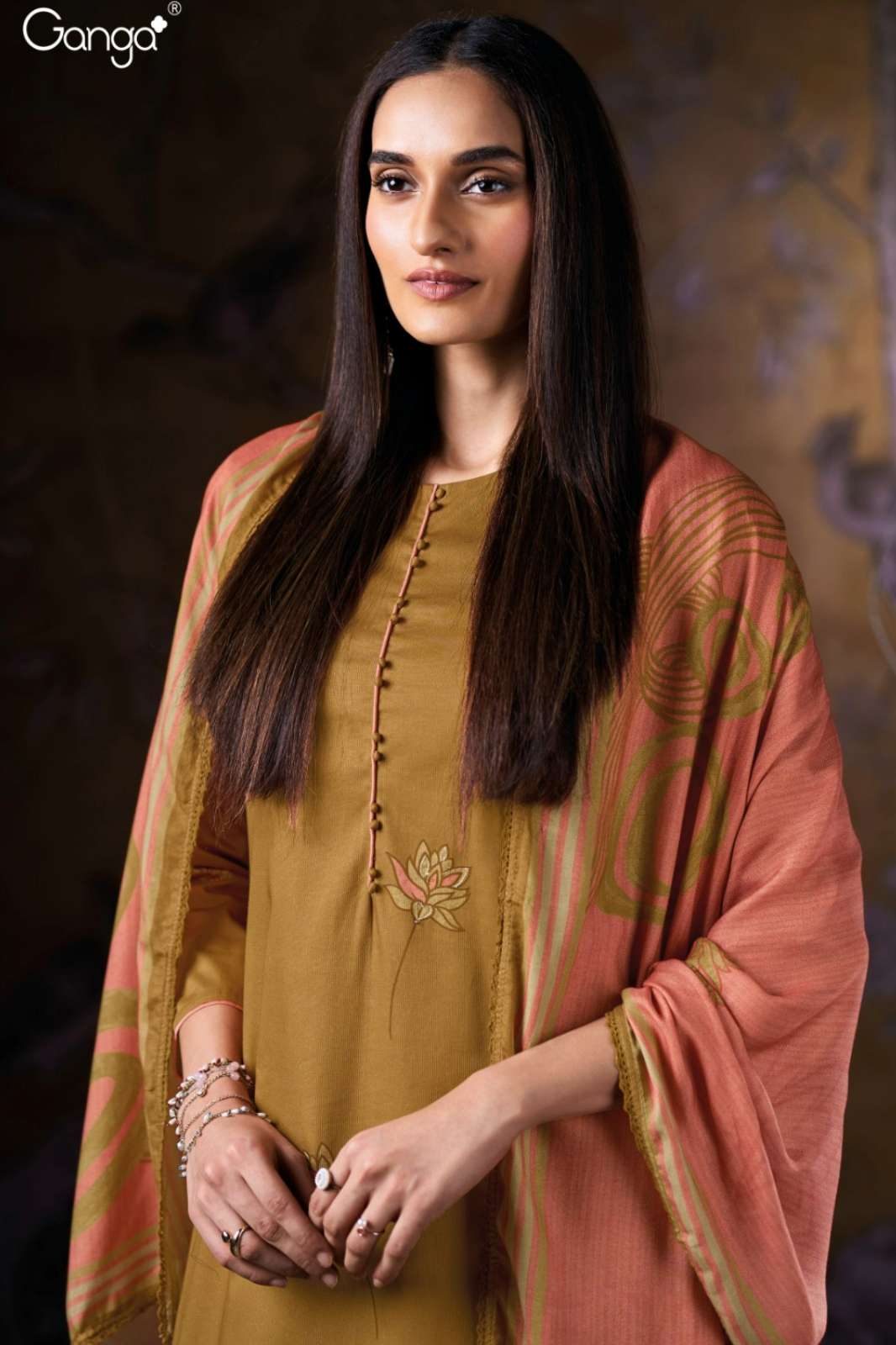 GANGA TINDRA S3899 PREMIUM CORDUROY PRINTED SUIT WITH HAND EMBROIDERY