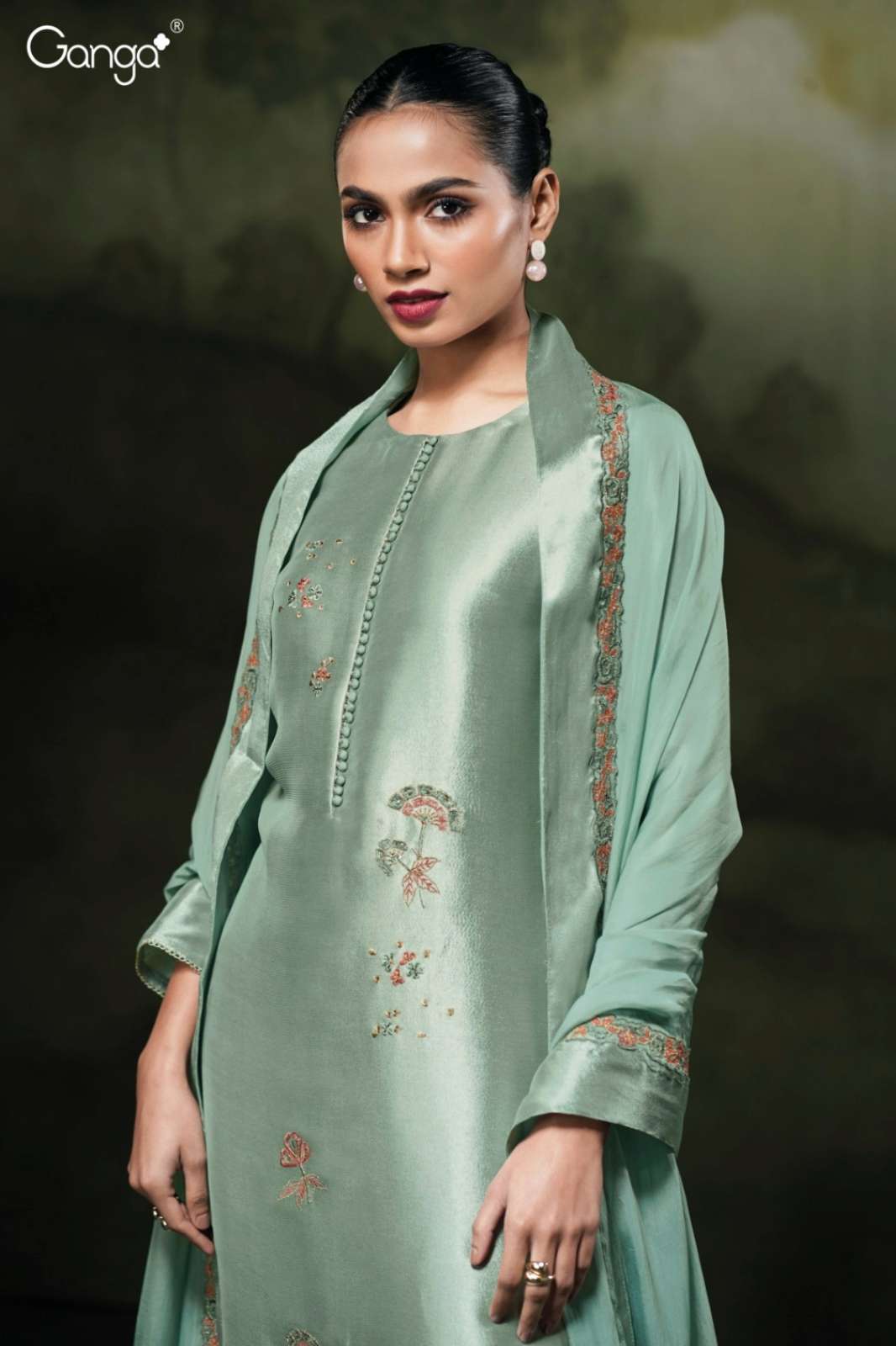 GANGA TRETA S3802 PURE BEMBERG SILK JACQUARD SUIT WITH EMBROIDERY