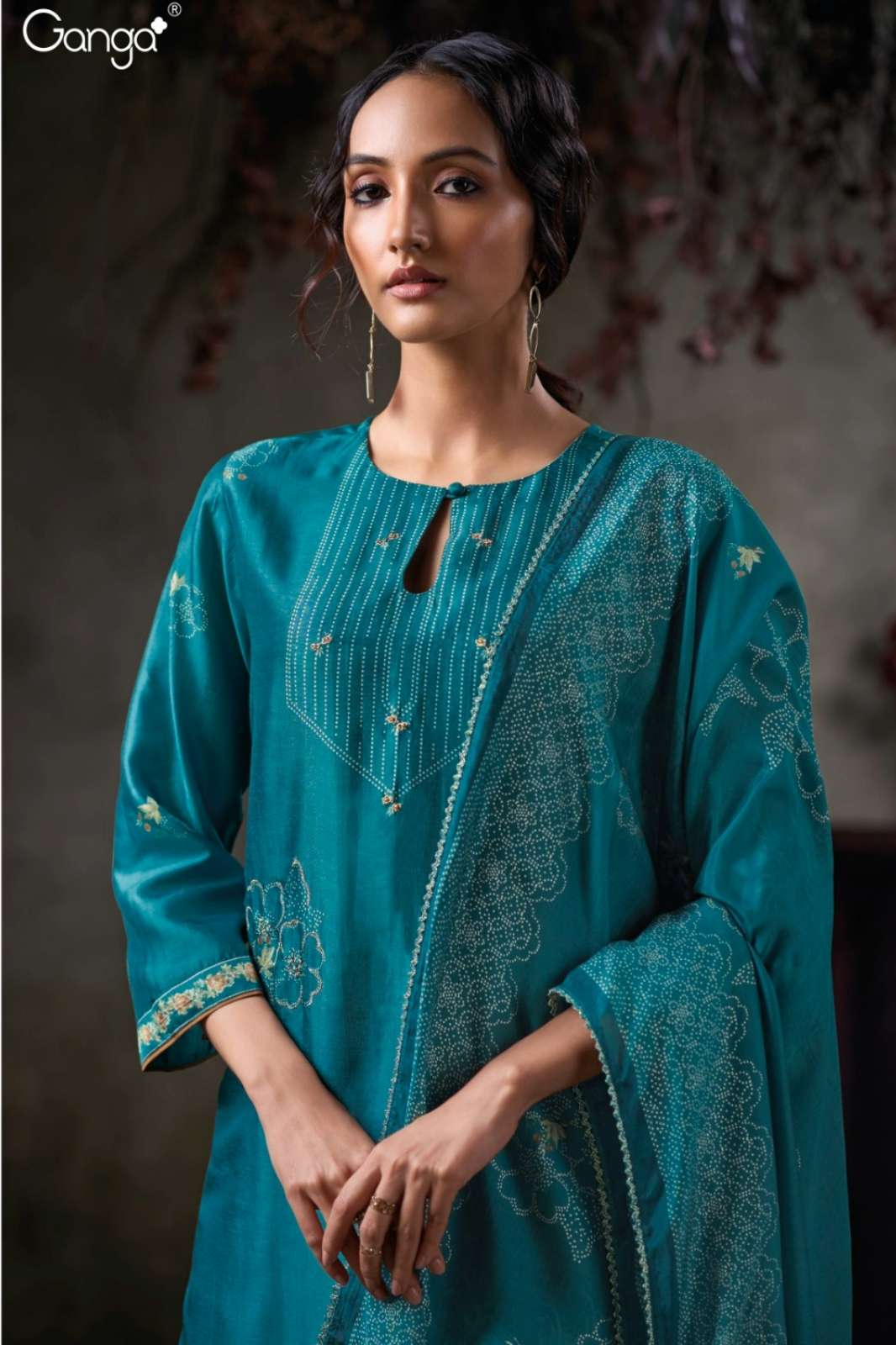 GANGA VIRELZA S3864 PREMIUM PURE BEMBERG RUSSIAN SILK HAND WORK SUIT 