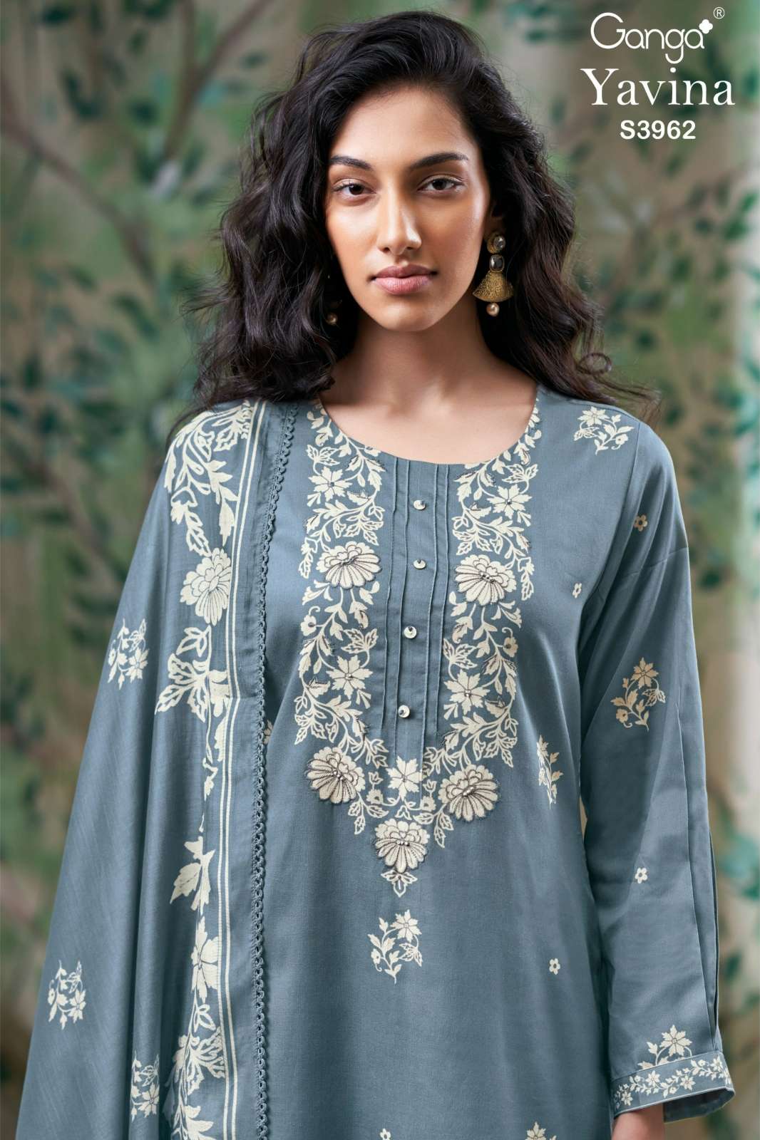 GANGA YAVINA S3962 PREMIUM PURE PASHMINA PRINTED SUIT WITH HAND EMBROIDERY