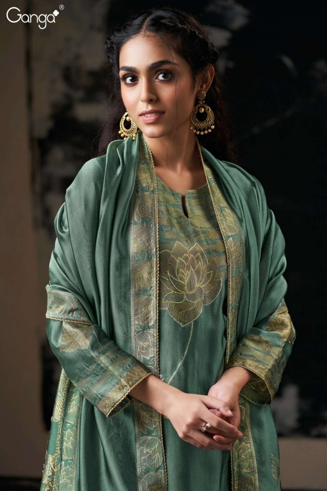 GANGA YORIE S4069 PREMIUM PURE VISCOSE WOVEN SILK HAND EMBROIDERED SUIT 