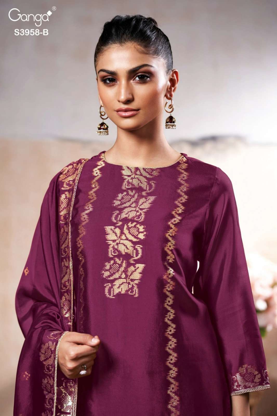 GANGA ZARIEL S3958 PREMIUM PURE VISCOSE WOVEN SILK SUIT 