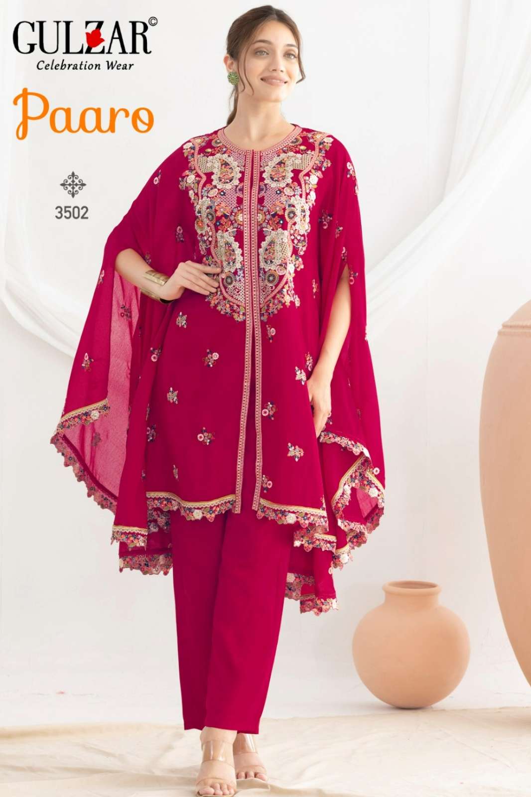 Gulzar Paaro Ready to wear Premium Embroidered Real Chinon Kaftan Dress