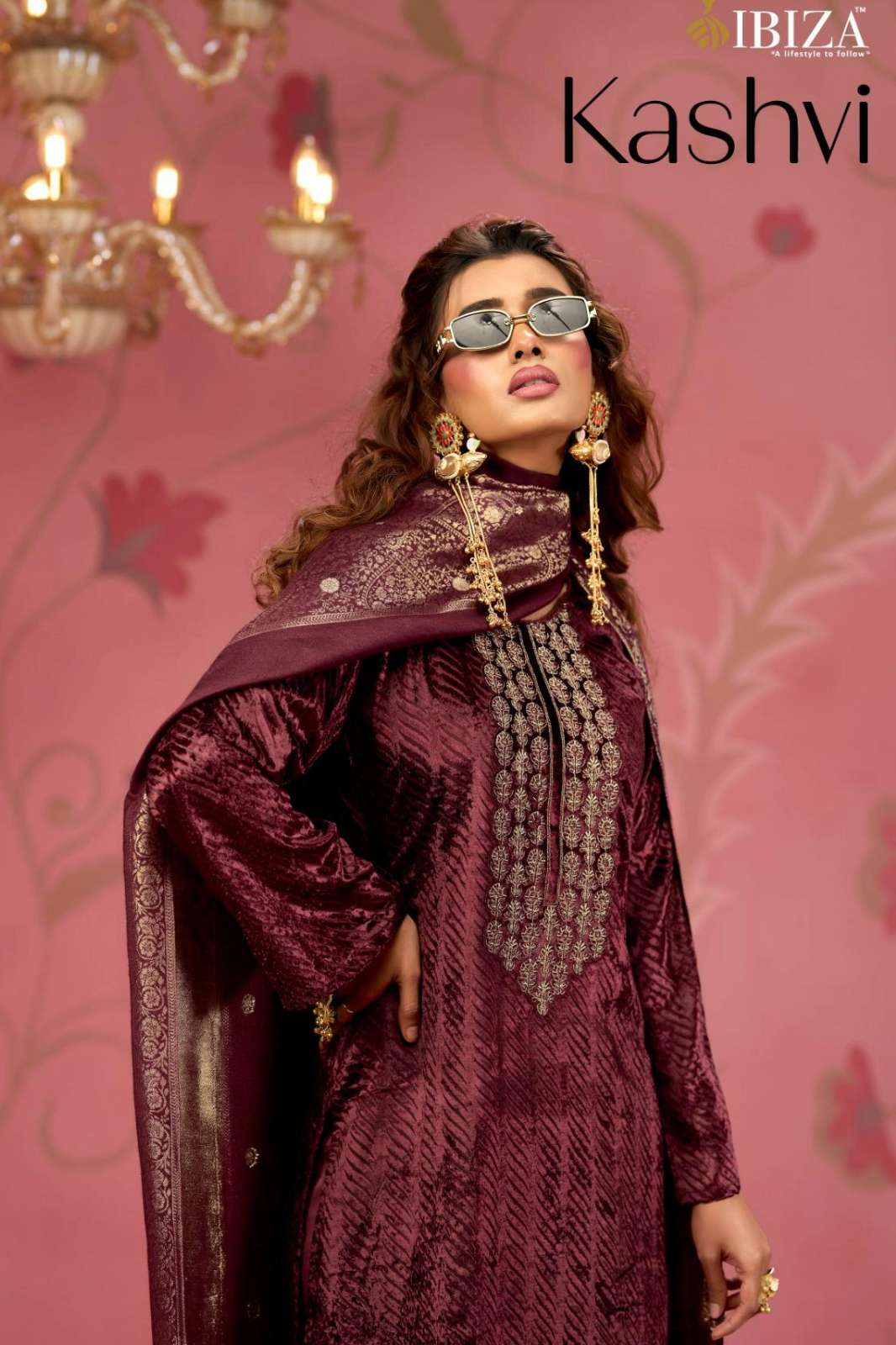 IBIZA KASHVI DESIGNER PREMIUM VELVET EMBROIDERY & HANDWORK SUIT