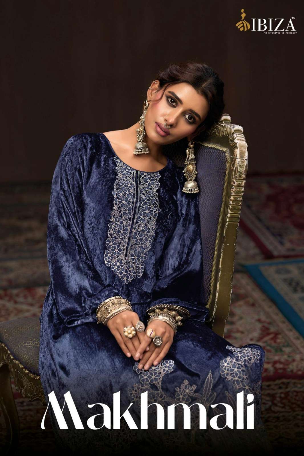 IBIZA MAKHMALI TEXTILEMELA PURE VISCOSE VELVET DESINER EMBROIDERY WORK SUIT 