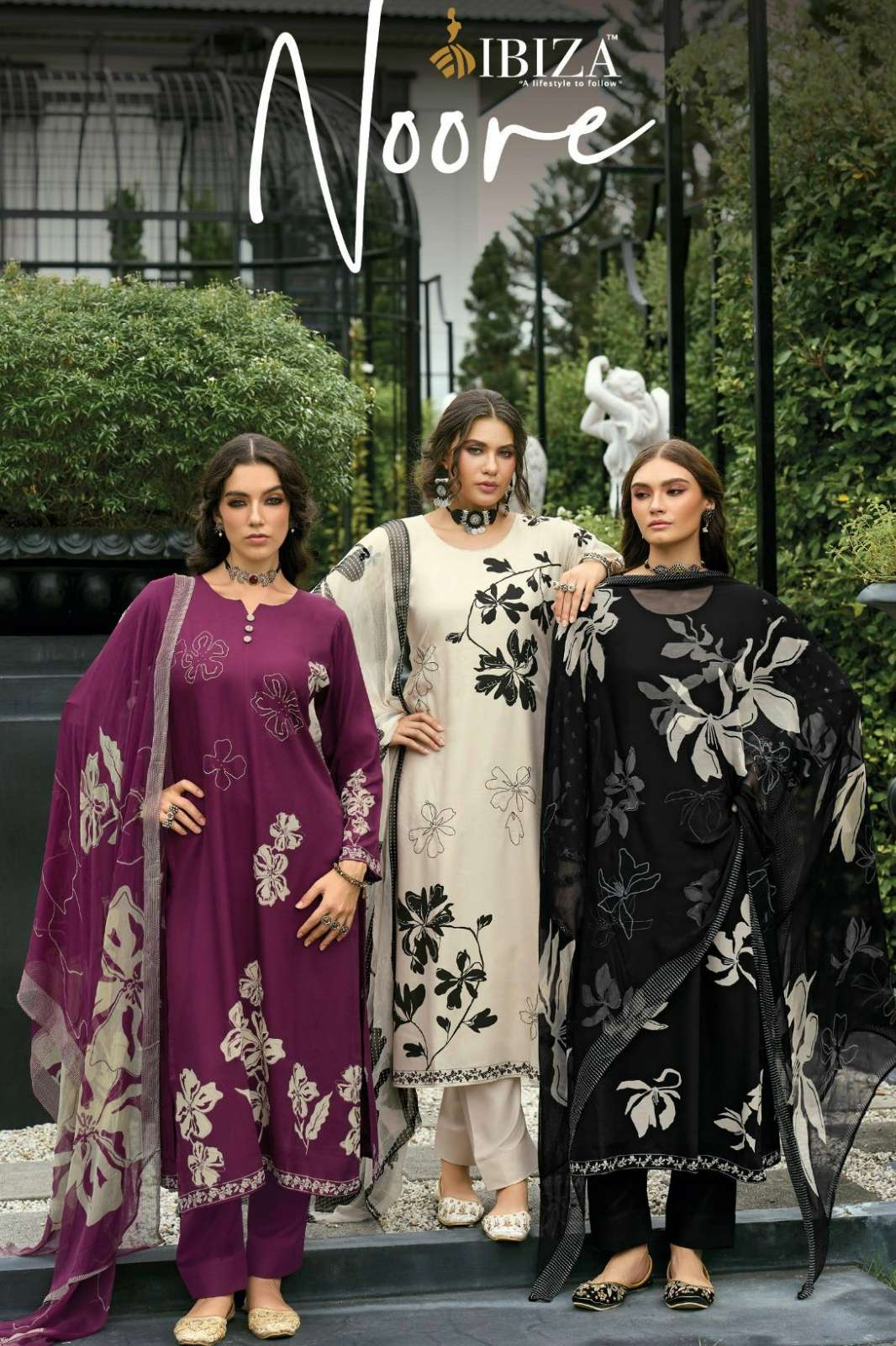 IBIZA NOORE TEXTILEMELA PURE VISCOSE PASHMINA SUIT WITH HANDWORKi 