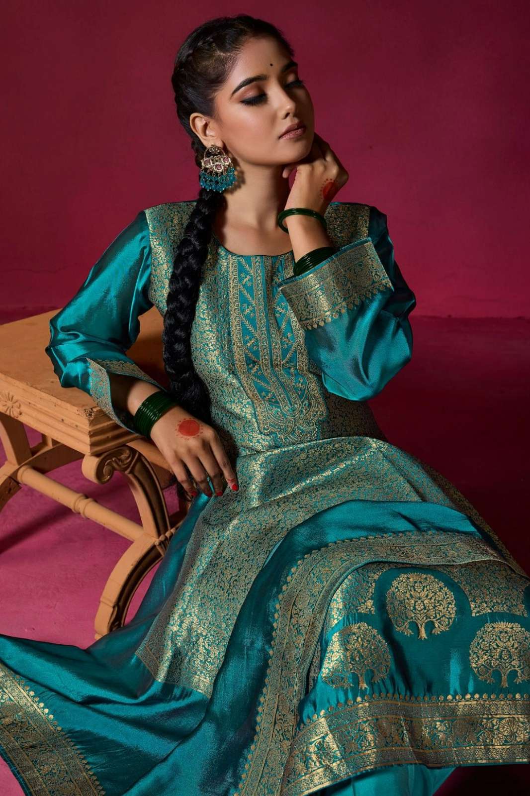 IBIZA SAKHI PURE BANGLORY SILK JACQUARD SUIT WITH EMBROIDERY WORK