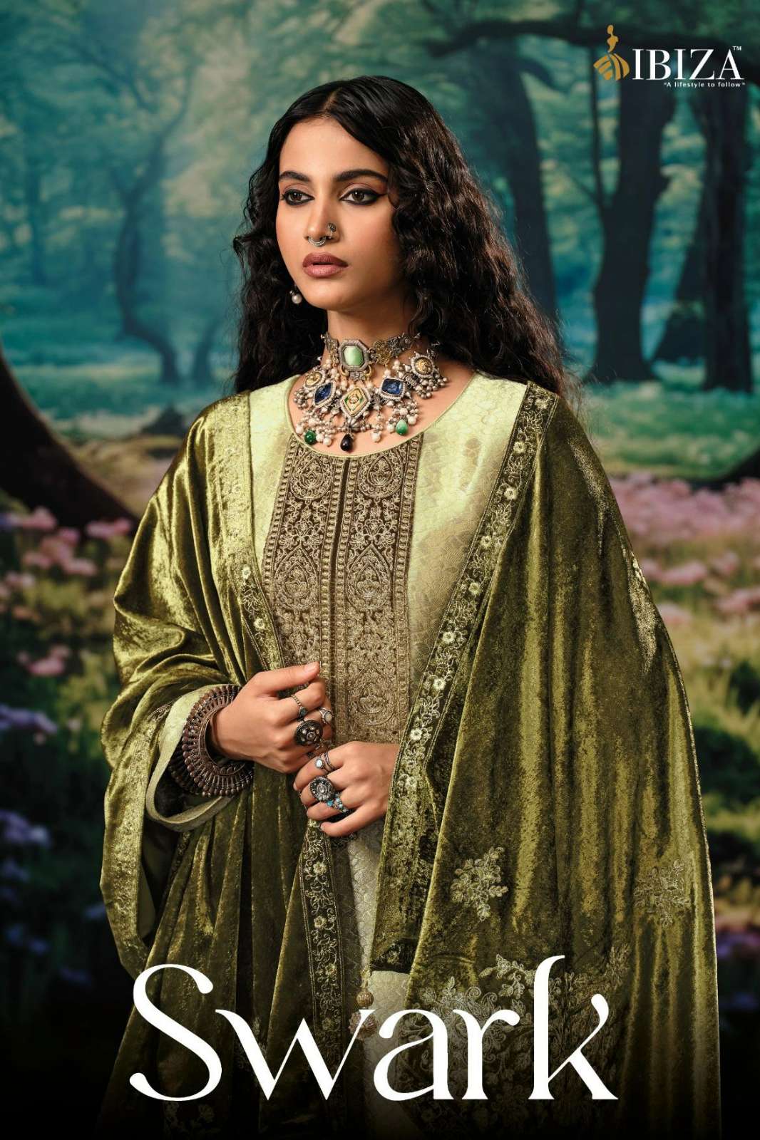 IBIZA SWARK PURE  ZIRAF SILK JACQUARD SUIT WITH EMBROIDERY & HANDWORK