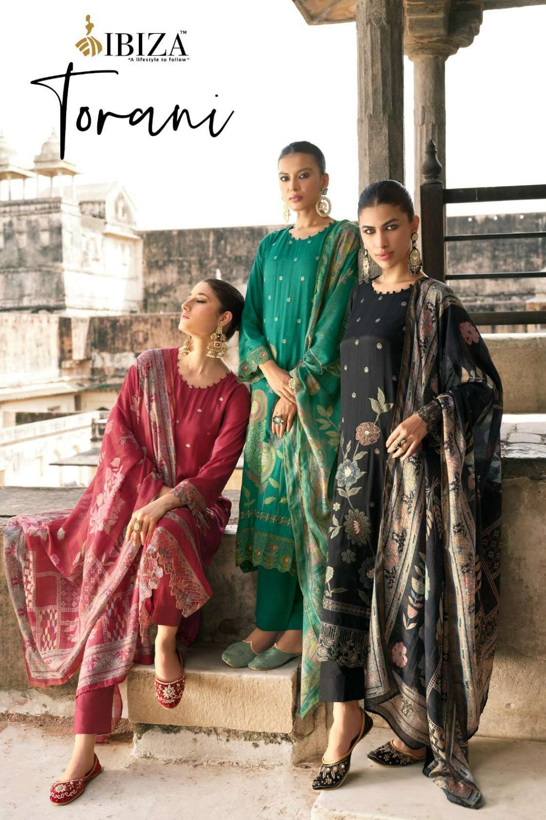 IBIZA TORANI PURE BEMBERG MUSLIN JACQUARD EMBROIDERY WORK SUIT 