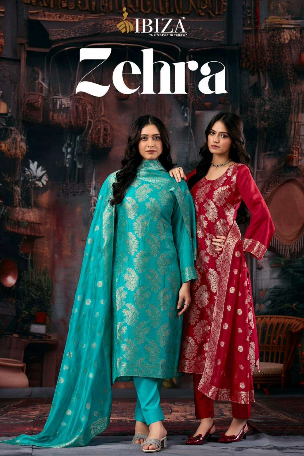 IBIZA ZEHRA PURE BANGLORY SILK JACQUARD SUIT WITH HANDWORK