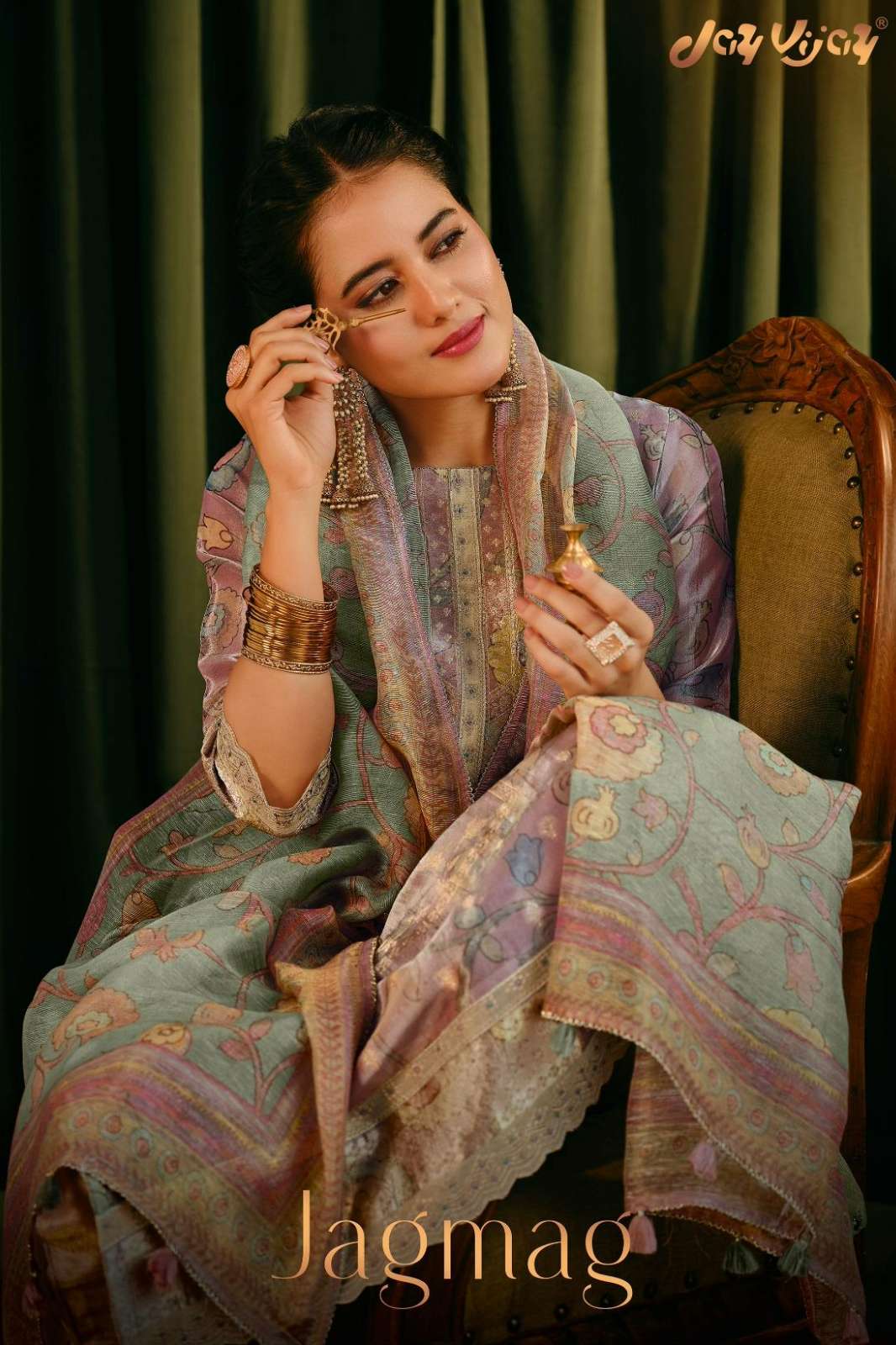 JAY VIJAY JAGNAG PURE TISSUE FANCY JACQUARD DIGITAL PRINTED SUIT WITH EMBROIDERY 