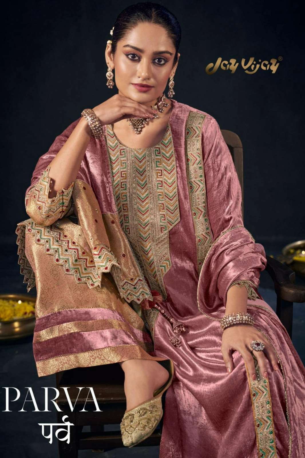 JAY VIJAY PARVA PURE VISCOSE VELVET SUIT WITH EMBROIDERY & PATCHWORK 