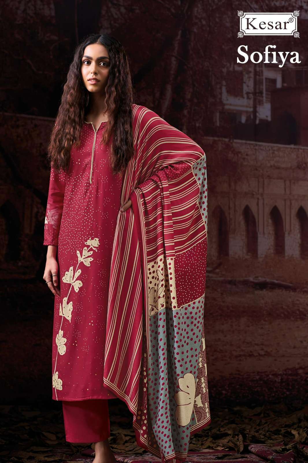 KESAR SOFIYA 3001 PURE VISCOSE PASHMINA PRINTED SUIT WITH HANDWORK