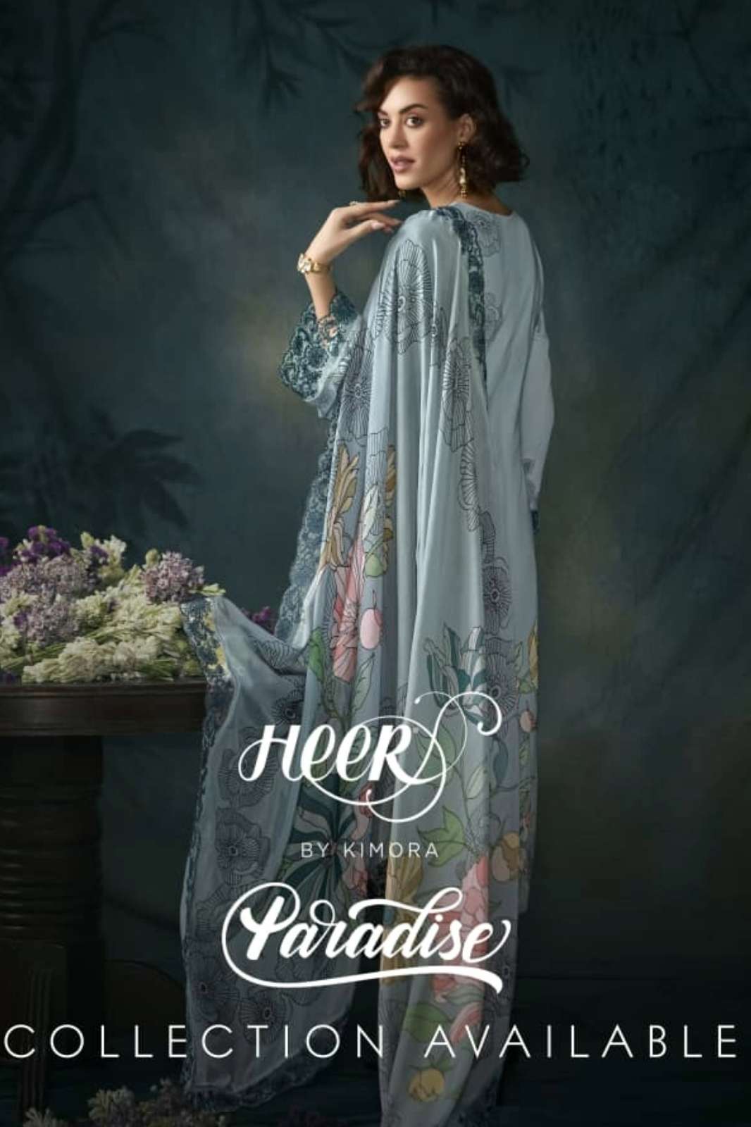 KIMORA HEER PARADISE PURE MUSLIN DIGITAL PRINTED RESHAM EMBROIDERED SUIT 