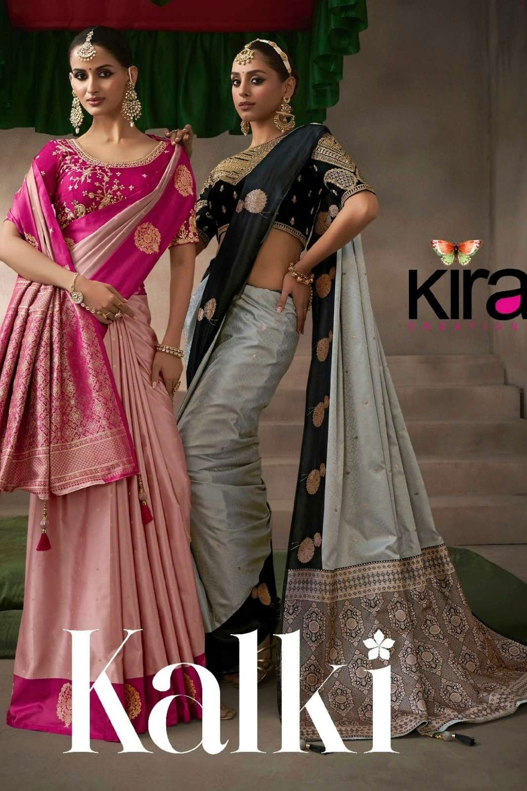 Kira Kalki Silk Pure Satin Silk Saree with Raw Silk Base Blouse