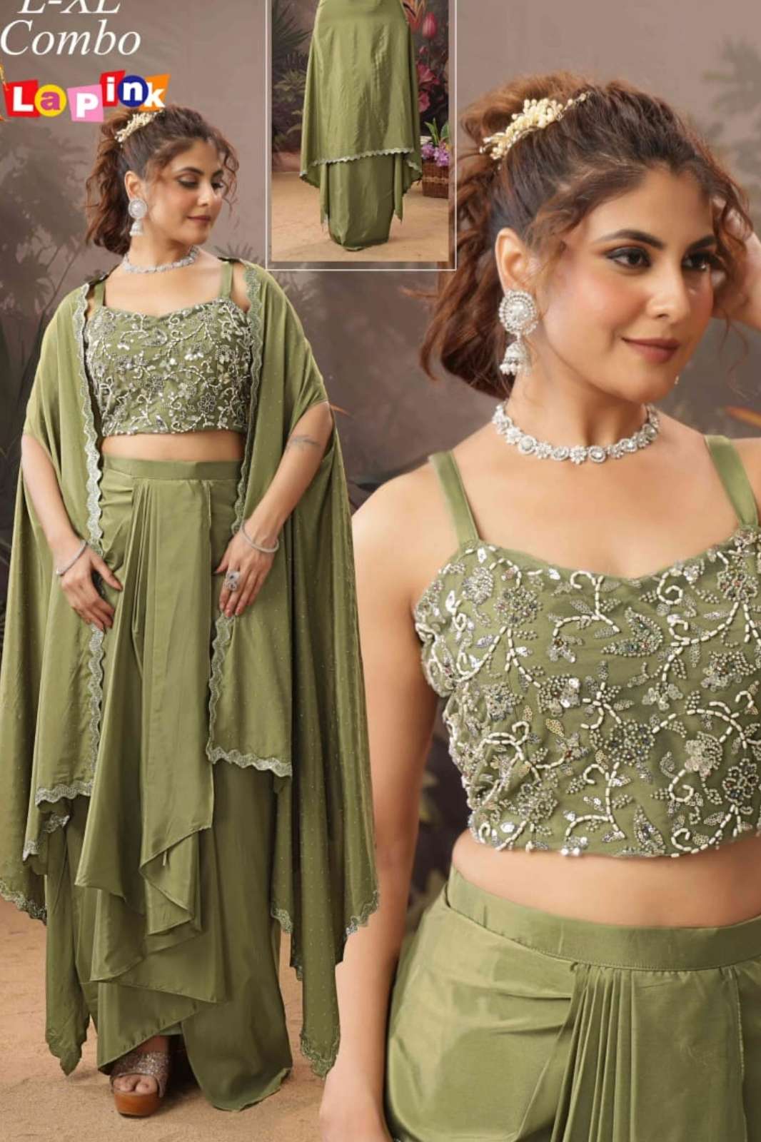 Lapink Party Wear Silk Hand Work and Sequence  Indo Western Dress
