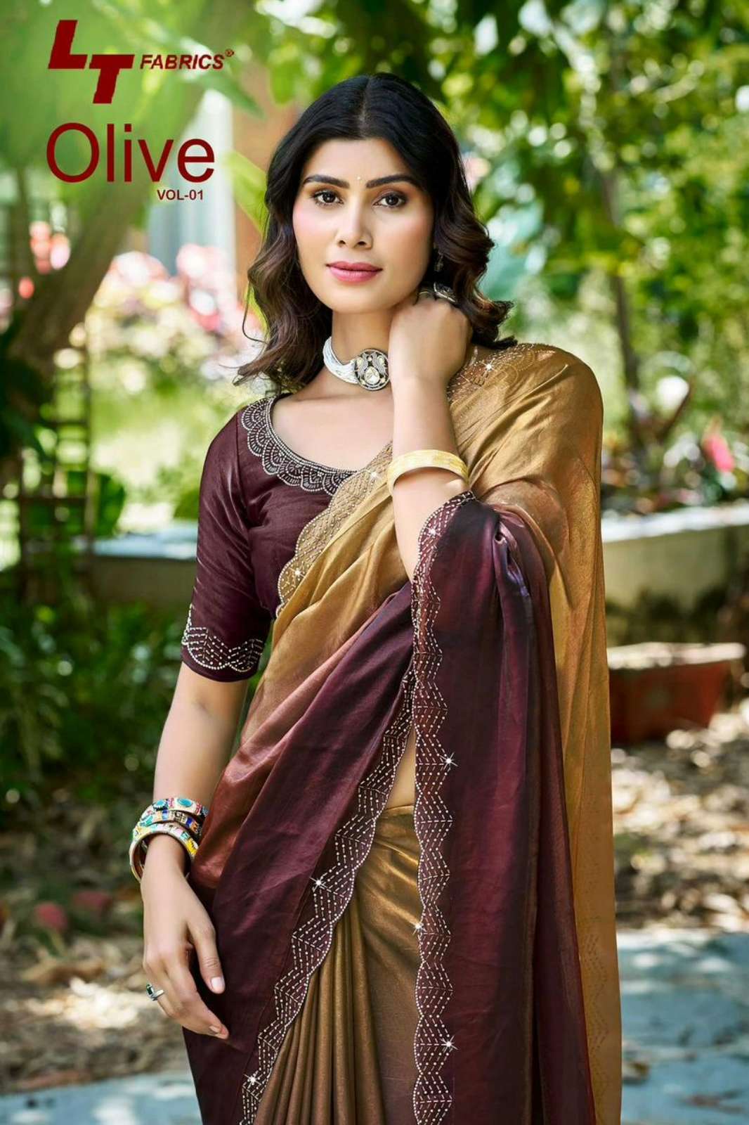 LT OLIVE VOL 1NC MALAI SILK PENDING PRINTED SAREE